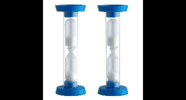 TFA Zandloper timer/wekker - 2x - 3 min - kunststof - blauw - 9 cm - spelletjes/tanden poetsen