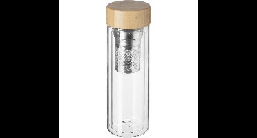 Theefles - dubbelwandig - glas/bamboe - 40 cl - infusiefles/theepot