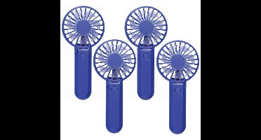 Typhoon Mini handventilator - 4x - blauw - 8 x 17 cm - verkoeling in zomer - 3 snelheden - USB