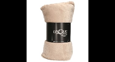 Unique Living Plaid - fleece deken - beige - polyester - 130 x 180 cm