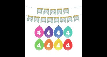 Verjaardag 4 jaar geworden versiering - 16x thema ballonnen - 1x Happy Birthday slinger 300 cm
