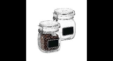 Voorraad/weckpot - 2x - transparant - glas - 13,6 x 10,6 cm - 750 ml - krijtplaatje - Bormioli Rocco