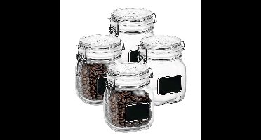 Voorraad/weckpot - 4x - transparant - glas - 13,6 x 10,6 cm - 750 ml - krijtplaatje - Bormioli Rocco