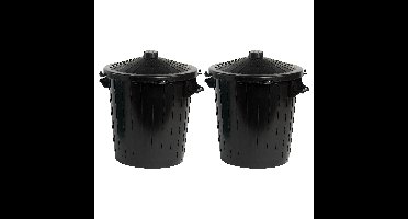 Wasmand met deksel - 2x - 50 liter - zwart - 55 x 49 x 58 cm