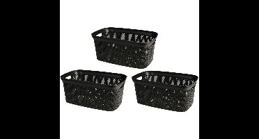 Wasmand van rotan gevlochten - 3x - zwart - kunststof - 35 liter - 35 x 53 x 23 cm