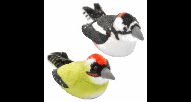 Wild Republic 2x stuks pluche vogels knuffels - 14 cm - met geluid - Spechten