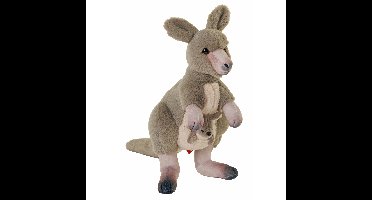 Wild Republic knuffel Kangoeroe met baby - grijs - 33 cm - pluche - dieren knuffels