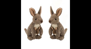 Wild Republic pluche knuffel Kangoeroe met baby - 2x - bruin - 20 cm - dieren knuffels