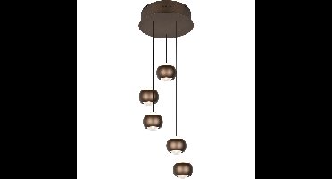 LED Hanglamp - Trio Select Orbit - 5 Lichtpunten van 8 Watt - Rond - Dimbaar - Aanpasbare Lichtkleur - Hoogte Aanpasbaar zonder Contragewicht - Brons - Metaal