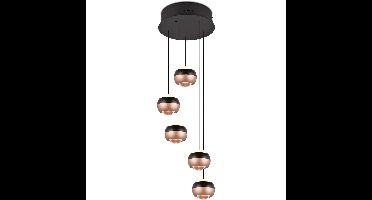 LED Hanglamp - Trio Select Orbit - 5 Lichtpunten van 8 Watt - Rond - Dimbaar - Aanpasbare Lichtkleur - Hoogte Aanpasbaar zonder Contragewicht - Mat Zwart - Metaal
