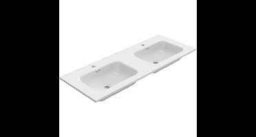 Wiesbaden Bajo Wastafel - Dubbel - met 2 Kraangaten - 120x46x1.8cm - Keramiek - Glans Wit
