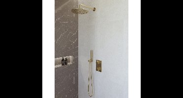 Wiesbaden Caral Inbouwthermostaat compleet met Hoofddouche (25cm) en Staafhanddouche - Geborsteld Messing