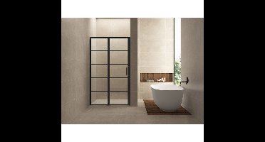 Wiesbaden Horizon Nisdeur Met Vast Deel En Raster - 900x2000x8mm - NANO - Helder Glas/Mat Zwart