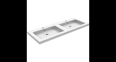 Wiesbaden Kera Wastafel Dubbel met 2 Kraangaten - 120x46x5cm - Keramiek - Glans Wit