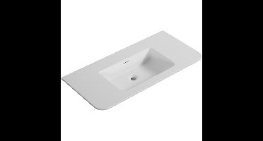Wiesbaden Laro Wastafel zonder Kraangat - Ronde Hoeken - 100x48x1.5cm - Solid Surface - Mat Wit