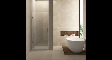 Wiesbaden Less Nisdeur - 100x200cm - 8mm Veiligheidsglas - Helder Glas - Geborsteld Brons Koper - Nano Coating Antikalk
