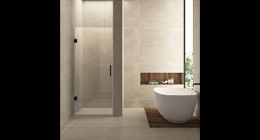 Wiesbaden Less Nisdeur - 70x200cm - 8mm Veiligheidsglas - Helder Glas - Mat Zwart - Nano Coating Antikalk