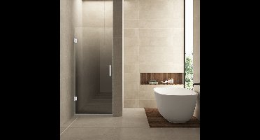 Wiesbaden Less Nisdeur - Links - 80x200cm - 8mm Veiligheidsglas - Helder naar Spiegelrook Glas - Mat Wit - Nano Coating Antikalk