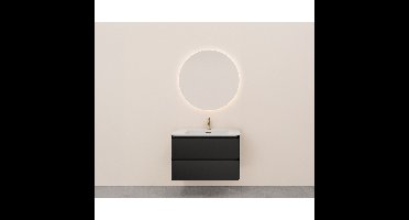 Wiesbaden Novira Onderkast - Afgeronde Hoeken met 2 laden en 1 uitsparing - 80x48cm - Mat Zwart