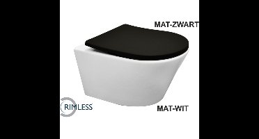 Wiesbaden Vesta Wandcloset Rimless - Mat Wit - met Shade Slim Toiletzitting - Softclose en Quick Release - Mat Zwart