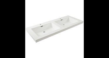 Wiesbaden Vision Wastafel Dubbel - met 2 Kraangaten - 120x46x5.5cm - Kunstmarmer - Glans Wit