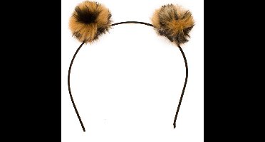 Carnaval verkleed diadeem met pluis panter bollen - oortjes voor dames - foute/panter party