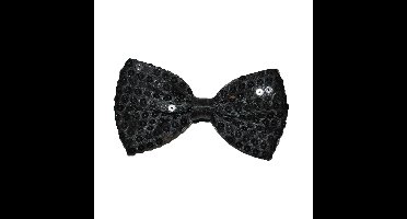 Carnaval verkleed vlinderstrikje met glitter pailletten - zwart - polyester - heren/dames