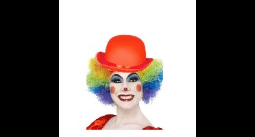 Clown verkleed set - gekleurde pruik - bolhoedje rood - Carnaval clowns verkleedkleding
