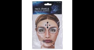 Face Jewels Day of the Dead - rood/zwart - make-up steentjes - Halloween/Sugar Skull