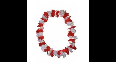 Funny Fashion Hawaii krans slinger - kunststof - rood en wit - bloemenslingers - om je nek