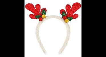 Kerst diadeem/haarband - rendier gewei - rood - 21 cm