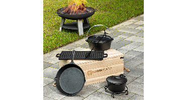 Hi Dutch Oven set - 9 Delige Gietijzeren set - Met opbergkist (2de Kans Deal)