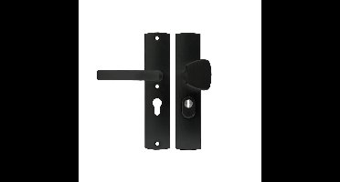 AXA AXA Curve Plus veiligheidsbeslag voordeur gebogen schild S-knop/Blok-kruk PC55 met kerntrekbeveiliging SKG3 - aluminium/zwart