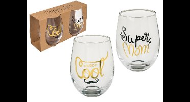 Drinkglas Super Mom&Daddy Cool (Set Van 2)