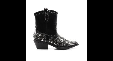 Studded Western Short Boot, Zwart