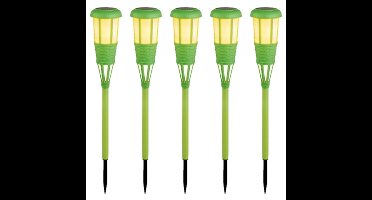 10x stuks solar tuinfakkel/tuinlamp groen op zonne-energie 61 cm