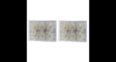 12x Kerstversieringen glitter kerstrozen wit op ijzerdraad