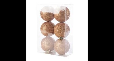 12x Kunststof kerstballen glitter koper 8 cm kerstboom versiering/decoratie