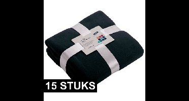 15x Fleece woondekens/woonplaids marineblauw 130 x 170 cm