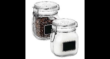 2x Luchtdichte potten transparant glas met krijtbordje 750 ml