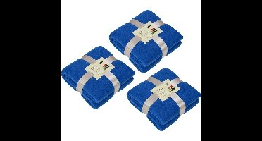 3x Fleece woondekens/woonplaids kobaltblauw 130 x 170 cm