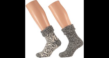 4-pack Zwarte en zebra bedsokken grijs/wit maat 39-42 voor vrouwen/dames
