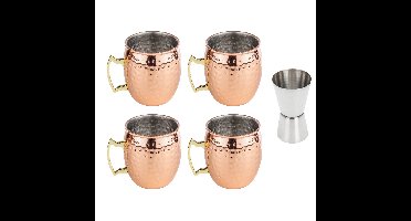 4x Cocktailbekers/cocktailglazen Moscow Mule 500 ml met RVS maatbeker / barmaatje
