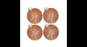 4x stuks kunststof glitter kerstballen koper 10 cm
