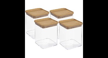 5Five - 4x - Keuken opslag voorraadpot - kunststof/bamboe - 1000 ml