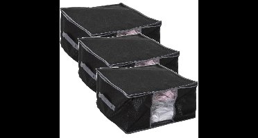 5Five Dekbed/kussen opberghoes - 3x - zwart - 40 x 25 cm
