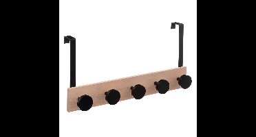 5Five Deur Deurkapstok - met 5 ophanghaken/knoppen - zwart/beige - 50x24cm