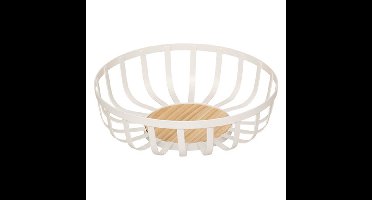 5Five Fruitschaal/fruitmand - metaal/hout - D28 x H9 cm - wit
