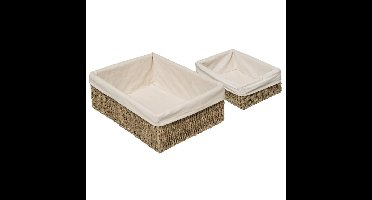 5Five Set van 2x gevlochten opbergmanden - zeegras met katoenen hoes