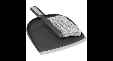 5Five Stoffer en blik - grijs - antislip handvat - kunststof - 32 cm